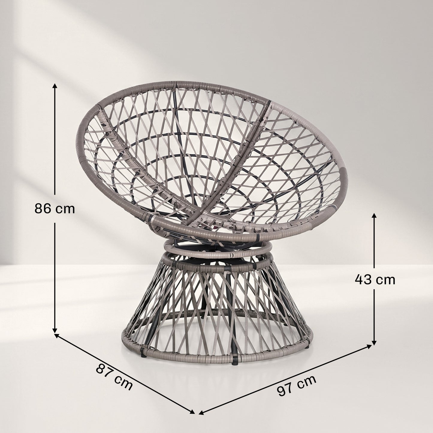 360° Swivel Rattan Moon Bowl Chair Round Lounge Garden Wicker Basket Seat with Padded Cushion Oversized for Outdoor Indoor