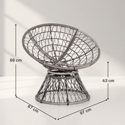 360° Swivel Rattan Moon Bowl Chair Round Lounge Garden Wicker Basket Seat with Padded Cushion Oversized for Outdoor Indoor