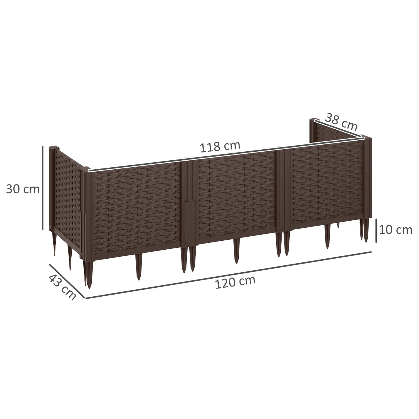 Plastic Raised Garden Bed, Modular Planter Box Kit, Garden Fence Edging Border for Flowers, Vegetables, Herbs, Brown