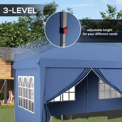 3x6m Pop-Up Gazebo, with Curtain Walls and Windows, Blue