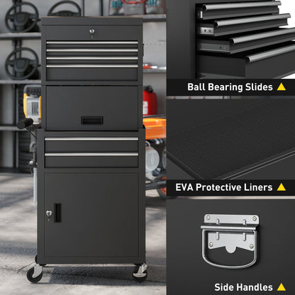 Three-Part Steel Locking Tool Chest - Black