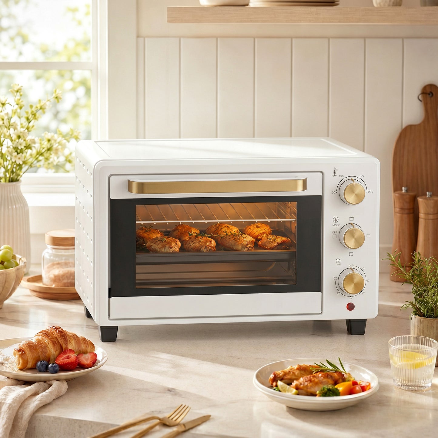 21L Mini Countertop Oven, 100°C-230°C Adjustable Temperature, White