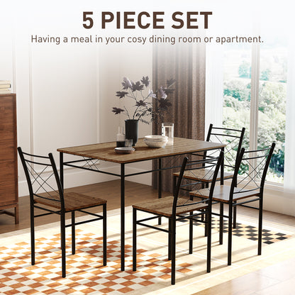 Five-Piece Minimal Dining Set - Oak-Effect/Black