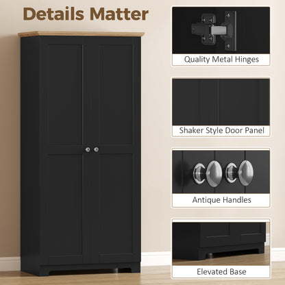 Kitchen Cupboard, 172cm Freestanding Storage Cabinet with Doors and Shelves, Black