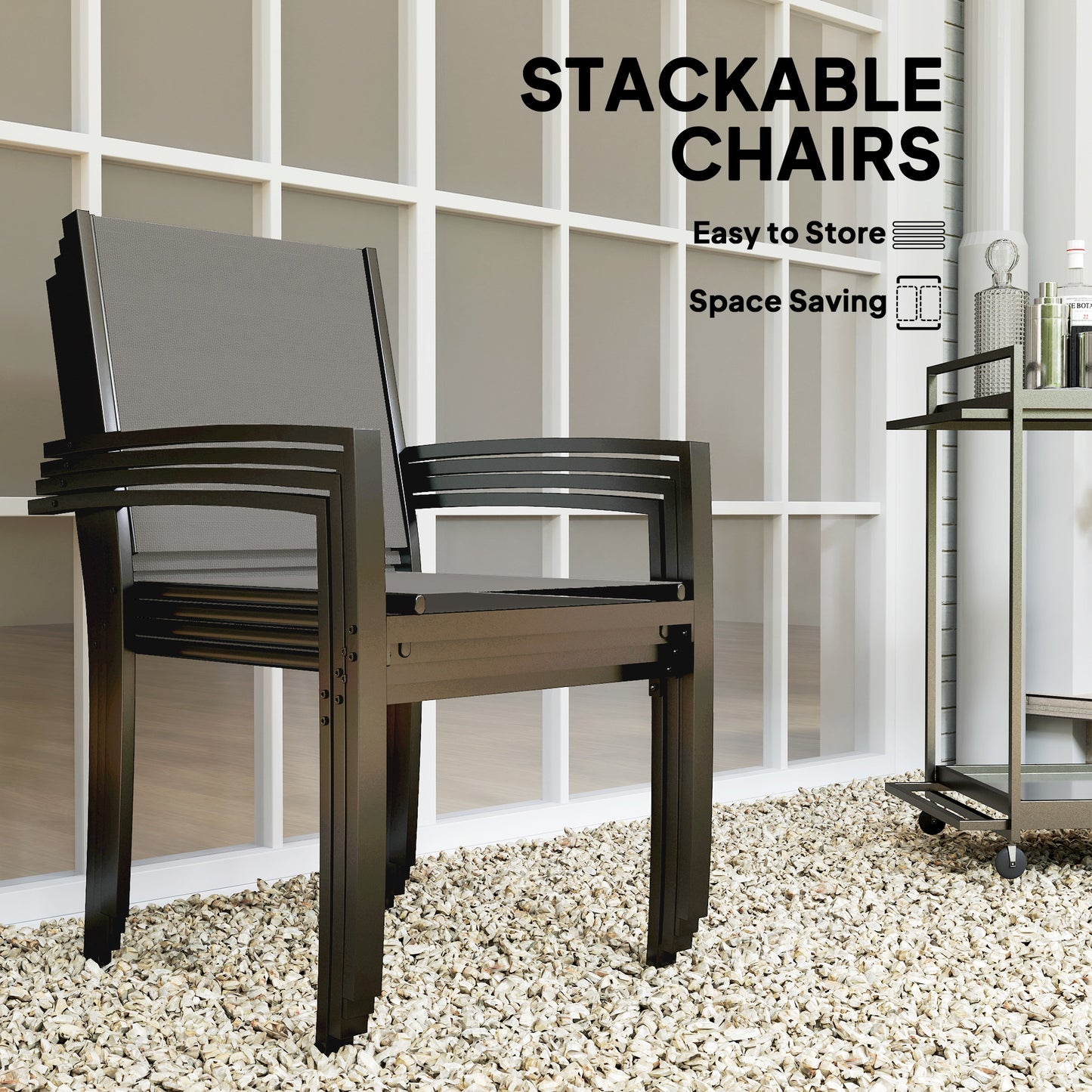 5 Piece Garden Furniture Set, Garden Dining Set with Round Table and 4 Stackable Chairs, Steel Frame, for Outdoor, Patio