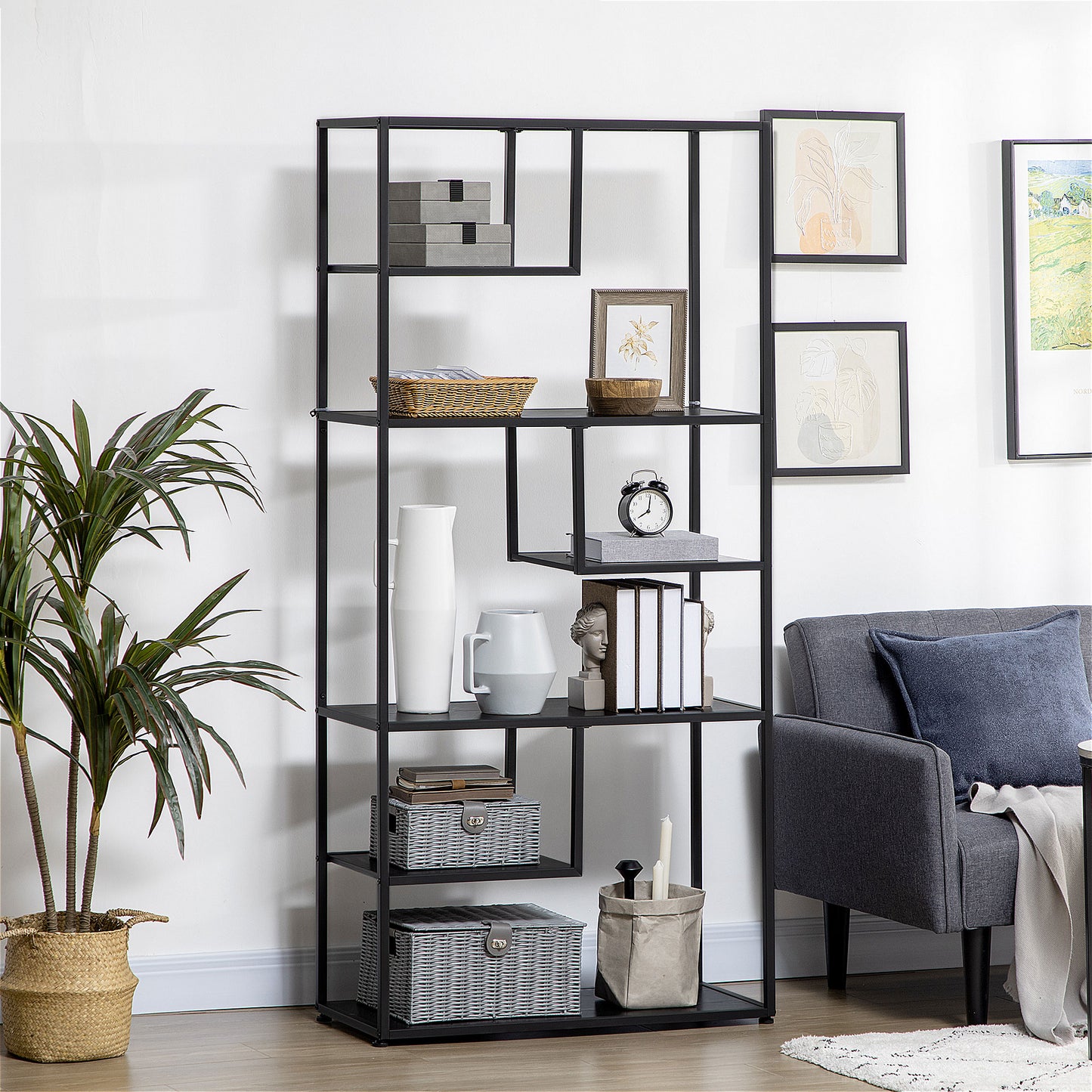 Industrial Accent Display Rack 7 Tier Bookcase, Display Rack for Living Room, Office, Bedroom, Black
