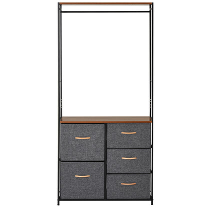 Chest of Drawers with Coat rack Steel Frame 5 Drawers Bedroom Hallway Home Furniture Black Brown