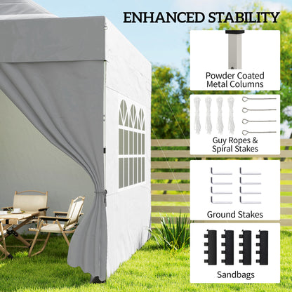 3 x 3 m Pop Up Gazebo with Sidewalls, UPF50+ Heavy Duty Garden Party Tent Marquee with Wheeled Carry Bag, Silver Grey