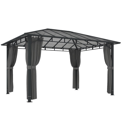 3 x 4 m Outdoor Hardtop Gazebo Canopy with PC Roof, Aluminium Permanent Pavilion Garden Gazebo with Curtains, Dark Grey