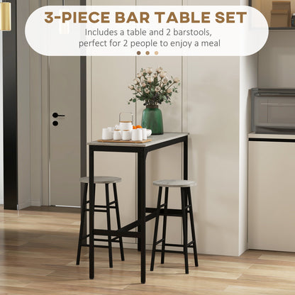 3 Piece Bar Table Set with 2 Stools, Industrial Bar Table and Stool Set, Dining Table and Chair Set, Grey