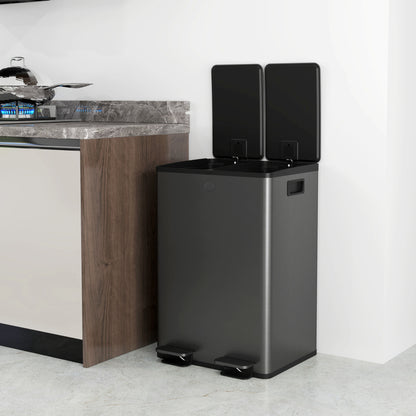 56L Dual Compartment Stainless Steel Bin, with Deodoriser Holders - Black