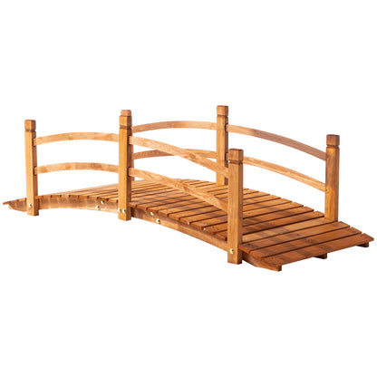 6FT Wooden Garden Bridge with Safety Railings, Classic Arc Footbridge for Stream Pond Walkway, Orange