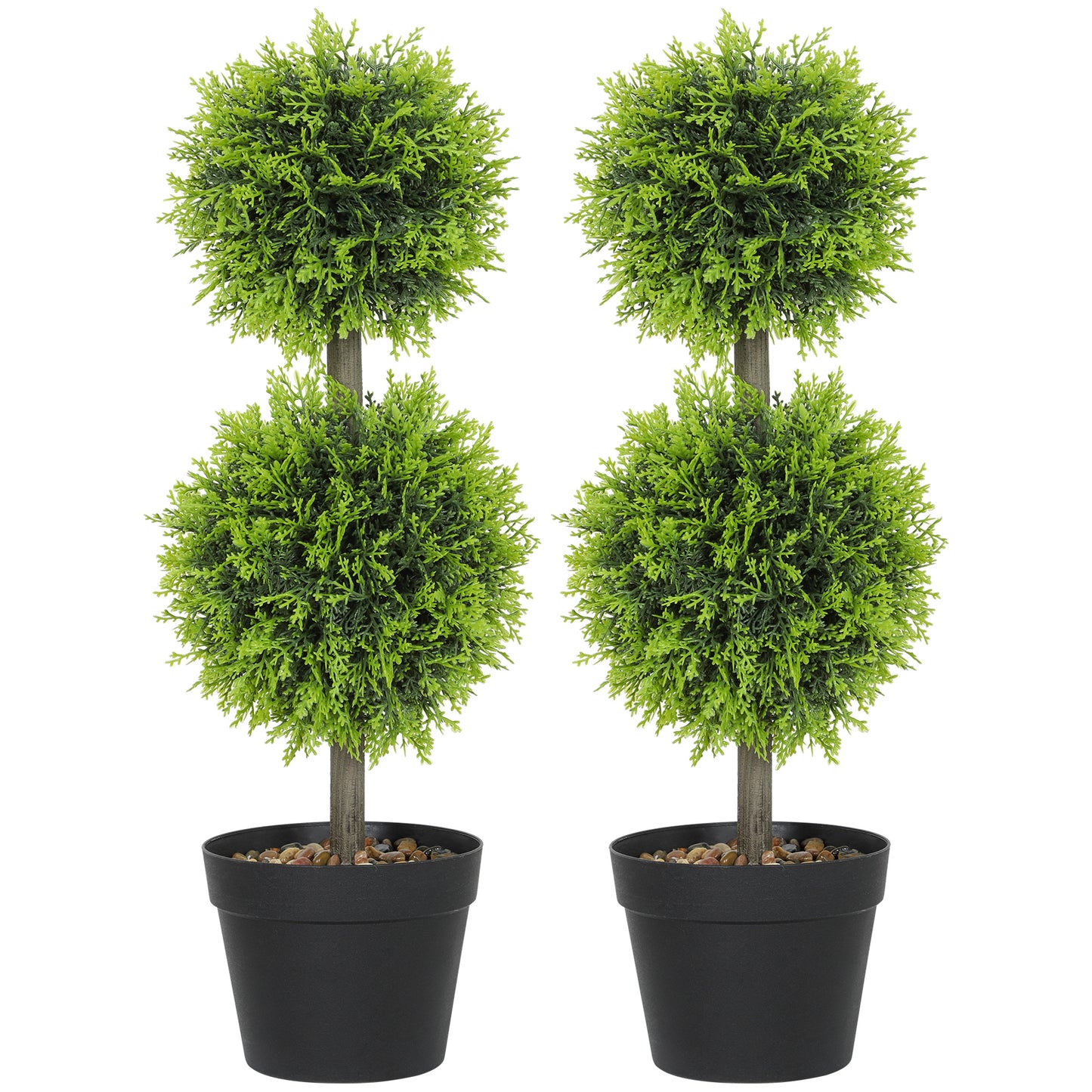 Set of 2 Decorative Artificial Trees, Topiary Ball-shaped Boxwood Trees in Pot with Cypress Leaves