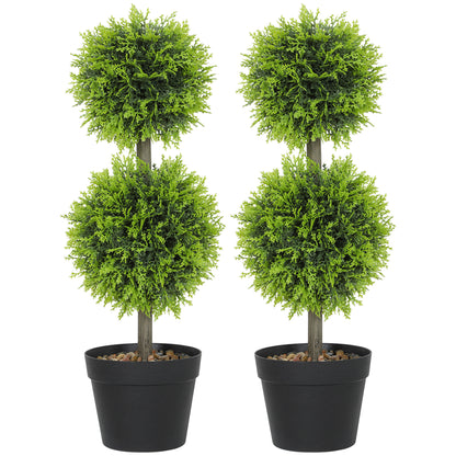 Set of 2 Decorative Artificial Trees, Topiary Ball-shaped Boxwood Trees in Pot with Cypress Leaves