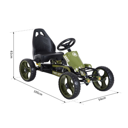 Pedal Go Kart, Kids Ride On Racer with EVA Tyres, Manual Clutch, Braking, Adjustable Seat for Age 3-6 Years, Green