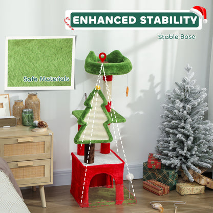 Christmas Cat Tree, 120cm Cat Tower with Scratching Post & Board, Platform, Toys, Green