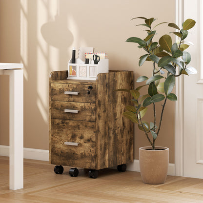 3 Drawer Filing Cabinet with Lock, Rolling File Cabinet with Edged Top for Letter, A4 Size, Hanging File Folders