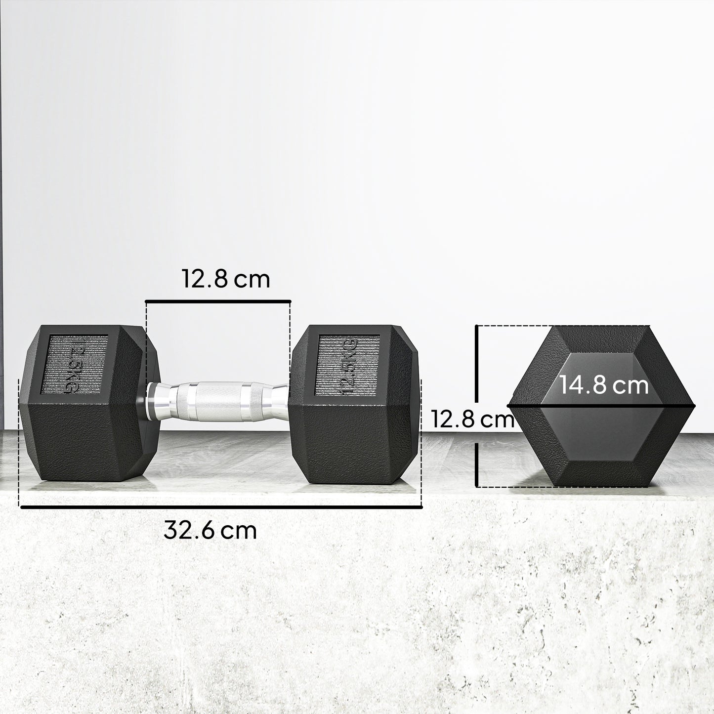 2x12.5KG Rubber Hex Dumbbell Portable Hand Weights Dumbbell Home Gym