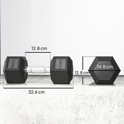 2x12.5KG Rubber Hex Dumbbell Portable Hand Weights Dumbbell Home Gym
