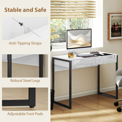 High Gloss Work Table, with Drawers - White