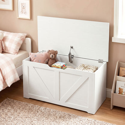 100L Home Storage Box, with Safety Hinge - White Wood-Effect