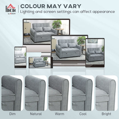 2 Seater Sofa Bed, 3-in-1 Convertible Sleeper Sofa with Click-clack Adjustable Backrest and 2 Pillows, Grey