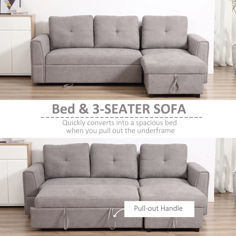 Linen Look L-Shape Sofa Bed with Lift up Storage Section