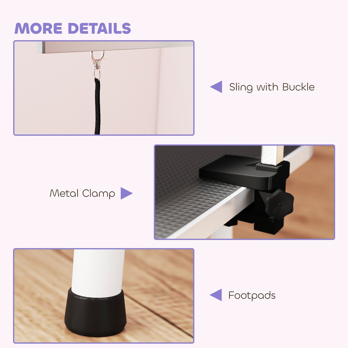 32" Foldable Dog Grooming Table Pet Drying Beauty Table Adjustable Fixed Arm Rubber Top, Black