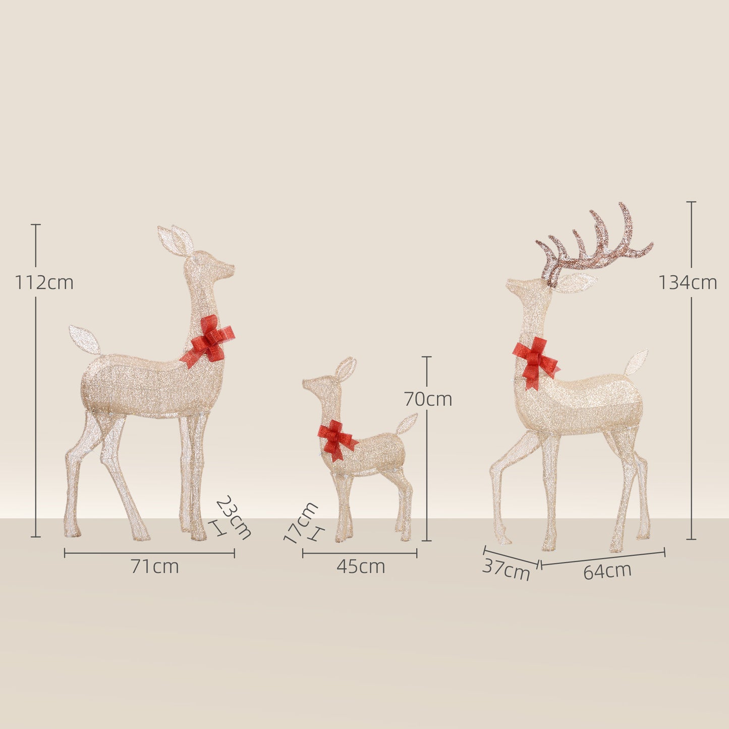 Lighted Reindeer Christmas Decorations Outdoor, 3-Piece Light Up Deer Family Set of 3 with 283 LED Lights for Indoor, Lawn