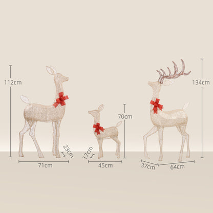 Lighted Reindeer Christmas Decorations Outdoor, 3-Piece Light Up Deer Family Set of 3 with 283 LED Lights for Indoor, Lawn