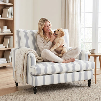Velvet Single Sofa Armchair, Modern Accent Chair with Stripes, Turned Legs and Wide Seat, Grey