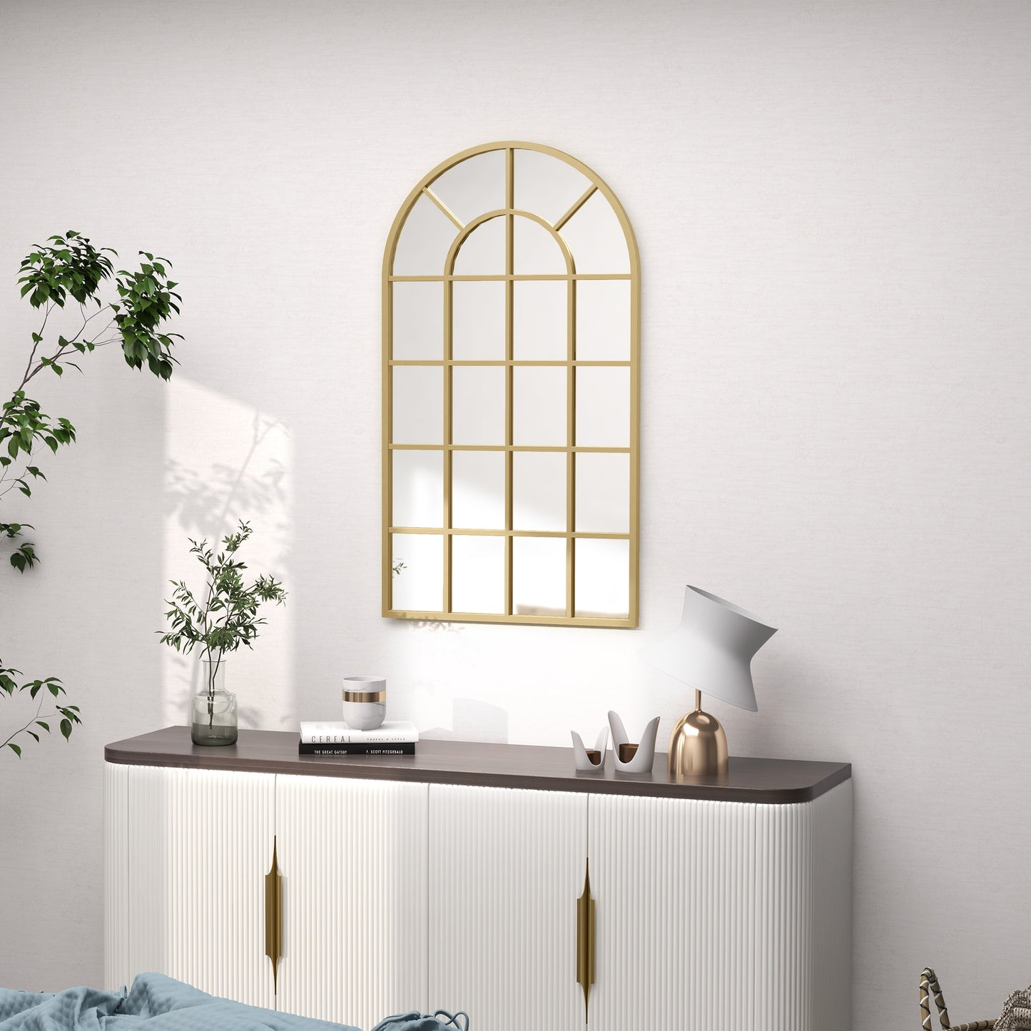 110 x 65 cm Arched Decorative Wall Mirror for Bedroom Living Room, Modern Window Bathroom Mirror for Home Decor