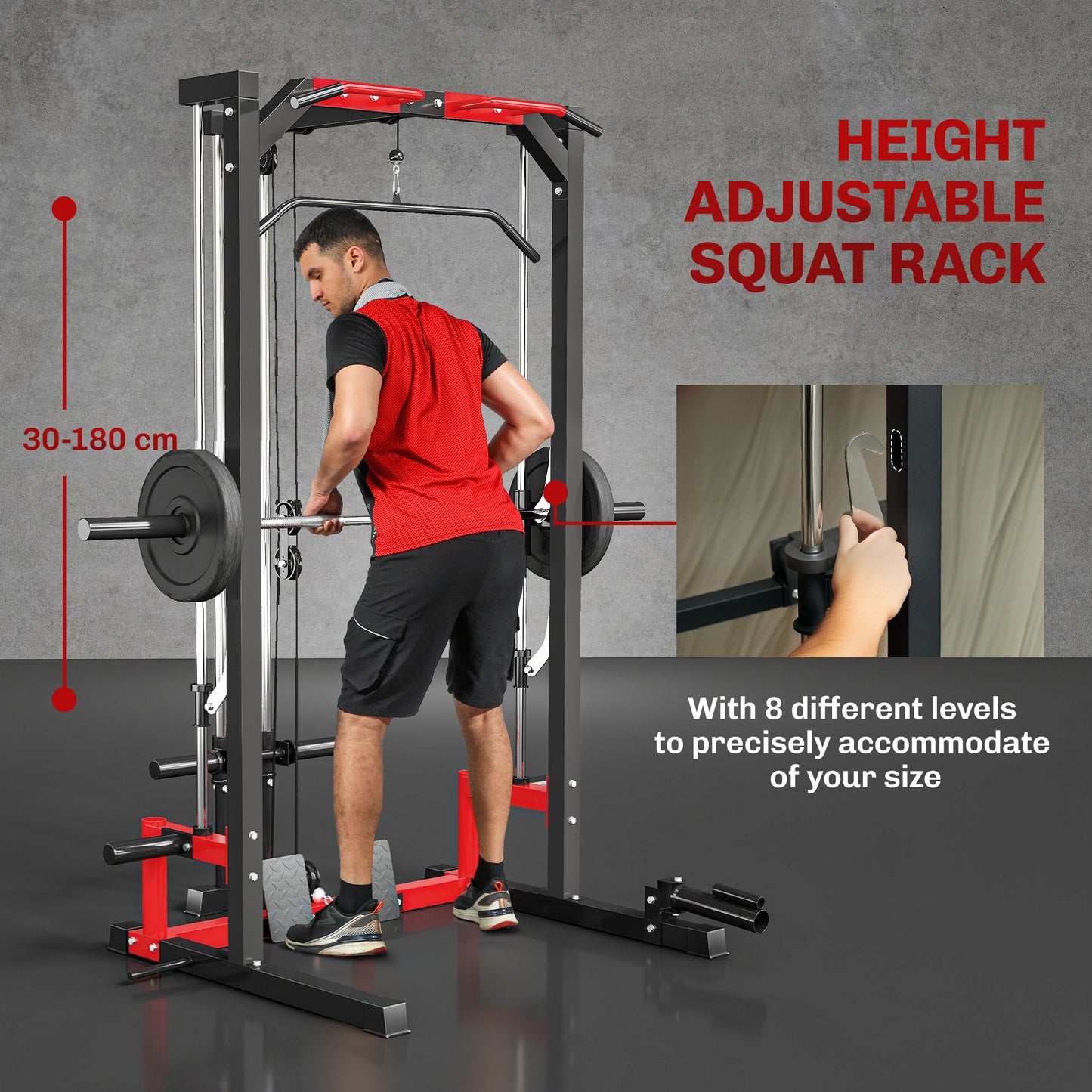 Cable Crossover Machine, Multi-Function Power Rack with Pull Up Bar, Lat Pull Down System, Squat Rack, Barbell Bar