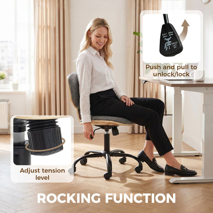 Home Office Desk Chair Rocking Function Ergonomic Swivel Chair with PU Wheels, Grey