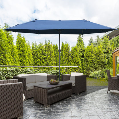 4.6M Sun Umbrella Canopy Double-sided Crank Sun Shade w/ Cross Base Dark Blue