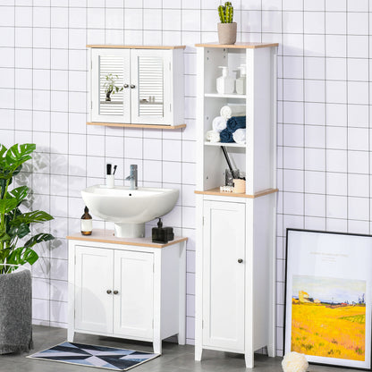 Bathroom Mirror Cabinet Wall Mounted Storage Cupboard with Double Door and Adjustable Shelf, White