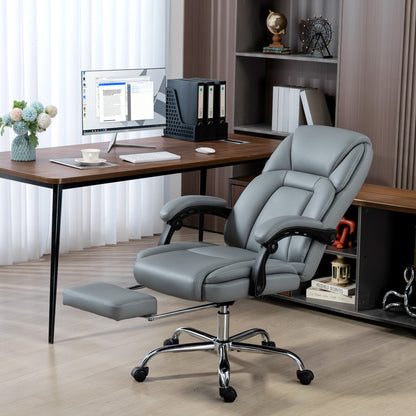 Faux Leather Reclining Office Chair, with Footrest - Grey