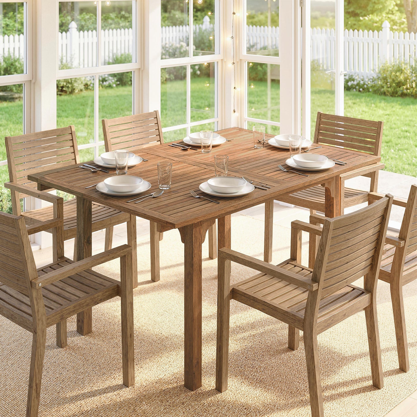 Extending Garden Table, Outdoor Dining Table for 6-8 with Acacia Wood Slatted Tabletop for Balcony Porch