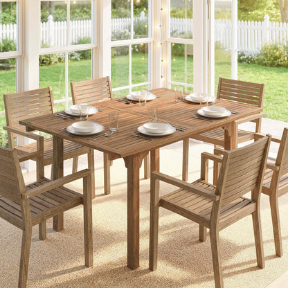 Extending Garden Table, Outdoor Dining Table for 6-8 with Acacia Wood Slatted Tabletop for Balcony Porch