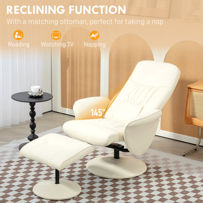 Swivel Recliner Chair with Footstool, PU Leather Armchair and Ottoman with High Back and Round Base for Living Room
