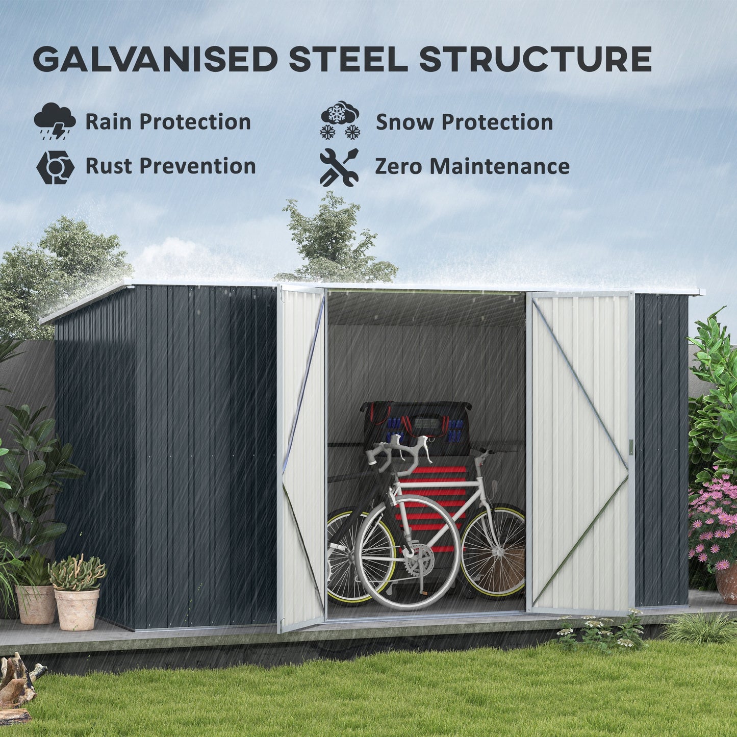 11 x 5.6ft Galvanised Steel Garden Shed, Metal Shed, Garden Storage Shed with Lockable Doors and Gloves for Outdoor Patio
