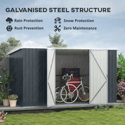 11 x 5.6ft Galvanised Steel Garden Shed, Metal Shed, Garden Storage Shed with Lockable Doors and Gloves for Outdoor Patio