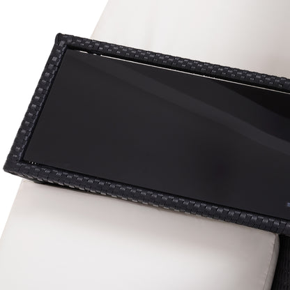 2-Seater Rattan Chair Set W/Middle Tea Table-Black