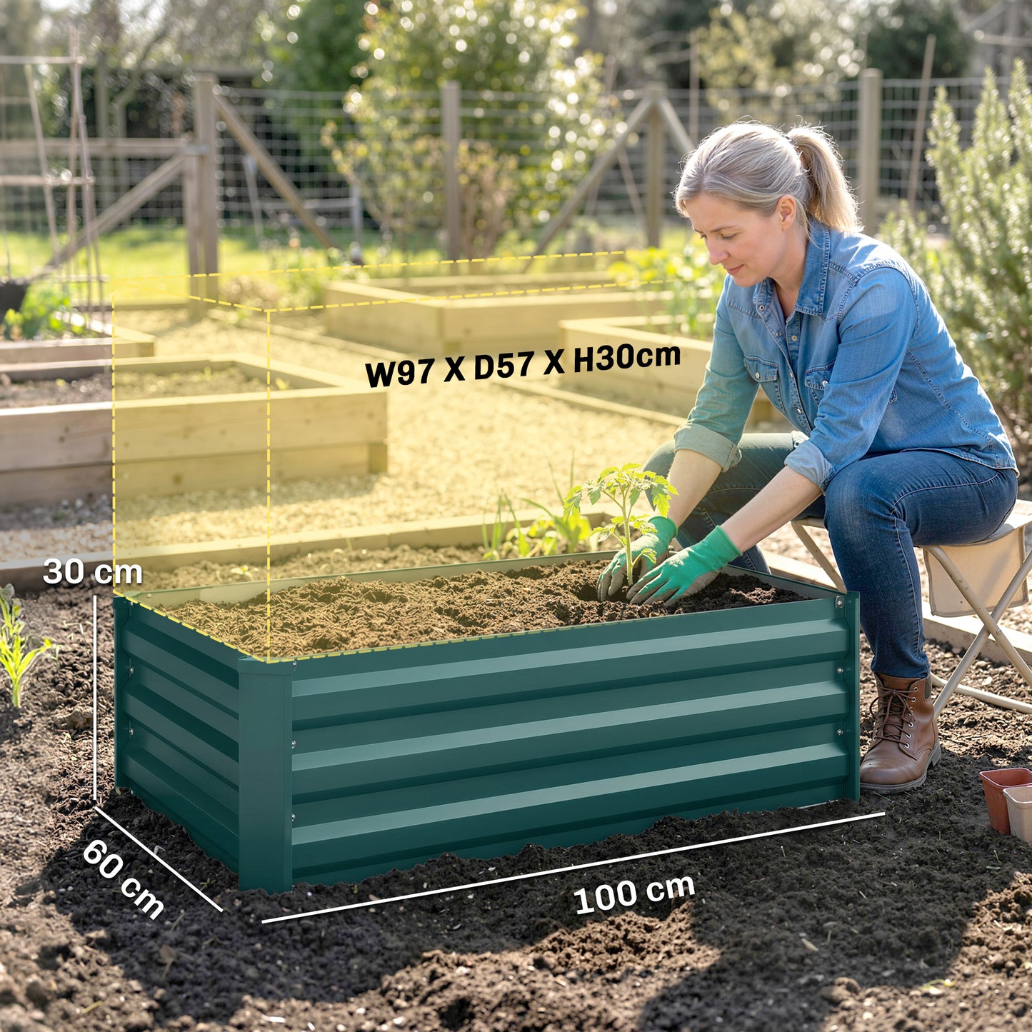 Set of Two 100 x 60cm Steel Planter Boxes -Green