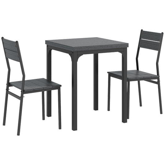 Three-Piece Minimal and Compact Dining Set, Grey Wood Effect