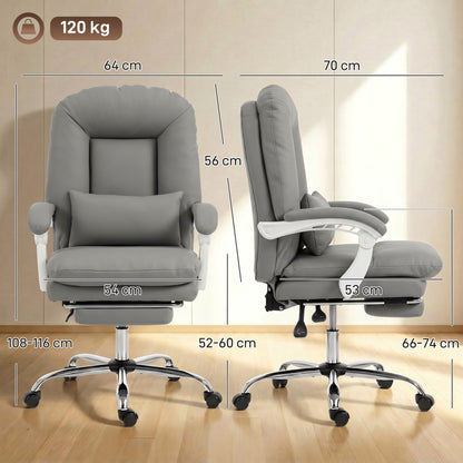 Ergonomic Executive Office Chair, Reclining Desk Chair with Lumbar Support, Footrest, Plush Thick Cushion, Grey