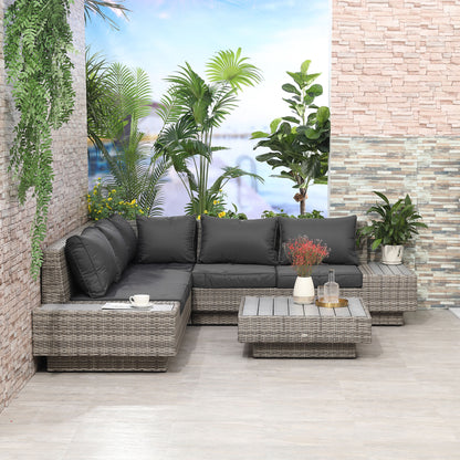 4 PCs Rattan Garden Furniture Outdoor Sectional Corner Sofa and Coffee Table Set Conservatory Wicker Weave Furniture with Arm