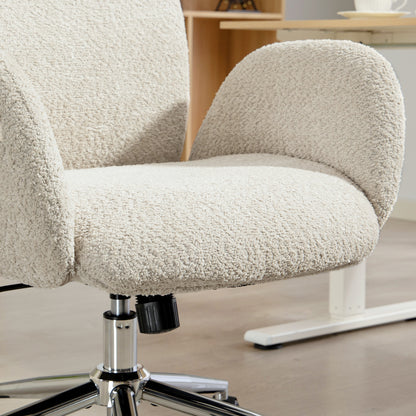 Office Chair with Adjustable Headrest, Spring Pack, Curved Line, Boucle Fabric - Pale Grey