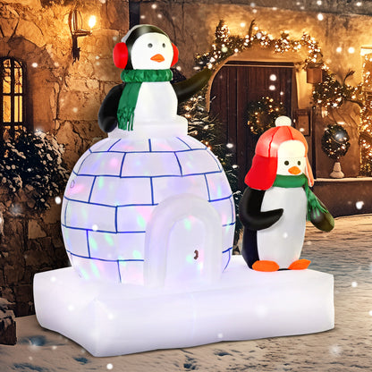 5ft Christmas Inflatable Two Penguins Wearing a Scarf with Ice House Blow Up Decor Home Indoors