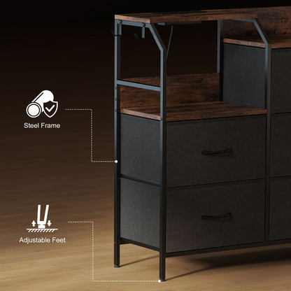 Chest of Eight Drawers, with Charging Station - Brown/Black